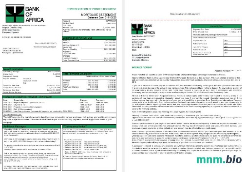Uganda Bank of Africa wyciąg z kredytu hipotecznego w formatach Word i PDF, 3 strony 1-2